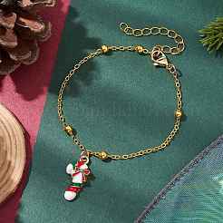 Christmas Candy Cane Alloy Enamel Charms Bracelets&nbsp;BJEW-JB11307
