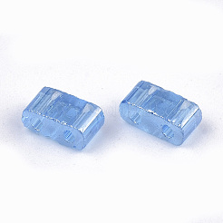 2ホールガラスシードビーズ  透明色光沢  長方形  コーンフラワーブルー  4.5~5.5x2x2~2.5mm  穴：0.5~0.8mm&nbsp;LS-SEED-S023-36B-02