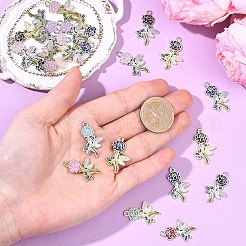 30本2色合金エナメルペンダント  花のチャーム  ミックスカラー  27.5x17.5x1mm  穴：1.8mm  15個/カラー&nbsp;ENAM-YW0008-78