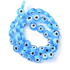 Handmade Evil Eye Lampwork Flat Round Bead Strands&nbsp;LAMP-L058-8mm-09