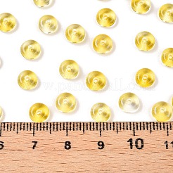 スプレー塗装された透明なガラスシードビーズ  ドーナツ  ゴールド  6.5x3mm  穴：1.2mm  約2500個/ポンド&nbsp;SEED-T007-05A
