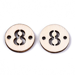 未完成の天然ポプラ材リンクコネクター  レーザー切断  番号付きのフラットラウンド  NUM。8  19.5x2.5mm  穴：2mm&nbsp;WOOD-S045-138A-8
