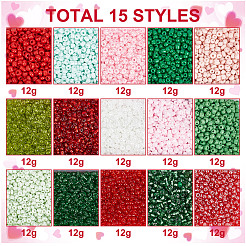 ガラスシードビーズ15色  丸いビーズ  ミックスカラー  2~3x1.5~2mm  穴：0.8~1mm  約800PCS /カラー&nbsp;SEED-HY0001-15B