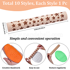 10Pcs 10 Styles Wood Handle Clay Texture Roller&nbsp;TOOL-CN0001-12B