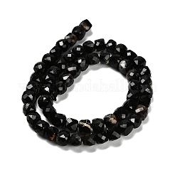 天然石ブラックトルマリンビーズ連売り  キューブ  多面カット  6.5~7mm  穴：1.1mm  約58個/連  38.5~39.5cm&nbsp;G-NH0043-B02-01