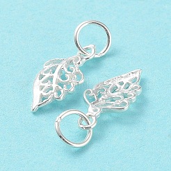 スターリングシルバーの中空チャーム925個  丸カン付き  葉  銀  14x7x1.5mm  穴：4mm&nbsp;STER-E069-03S