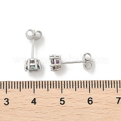 スターリングシルバーのモアッサナイトラインストーンスタッドピアス925個  フラットラウンド  プラチナ  7x8mm&nbsp;EJEW-U042-05P-01