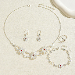 女性用合金フラワーブレスレット、イヤリング、ネックレス、リングセット  銀  ネックレス：19.88インチ（50.5cm）&nbsp;LA6094