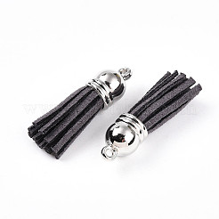 スエード調タッセルパーツ  ccbプラスチックコードエンド付き  プラチナ  グレー  35~37x10mm  穴：1.8mm&nbsp;FIND-T002-A32