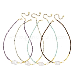 Rectangle Natural Baroque Keshi Pearl and Faceted Round Natural Mixed Stone Beaded Necklaces for Women&nbsp;NJEW-JN06682