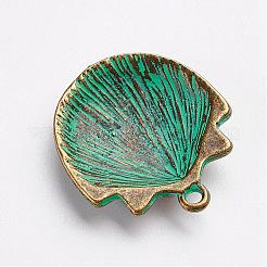 合金のチベット風チャーム  シェル  アンティークブロンズ＆グリーングリーン  24x22x4mm  穴：2mm&nbsp;PALLOY-F187-09ABG