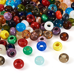 100個の手作りランプワークビーズ  大穴ビーズ  ロンデル  混合スタイル  ミックスカラー  13~15.5x8~10mm  穴：5.5~6mm&nbsp;LAMP-TA0001-63