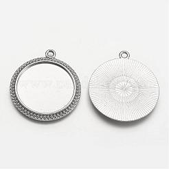 フラットラウンドチベットのスタイルペンダントカボションのセッティング  プレーンエッジベゼルカップ  鉛フリー＆カドミウムフリー＆ニッケルフリー  プラチナ  トレイ：30mm  38x2.5mm  穴：3mm&nbsp;TIBE-C067-01P-NR