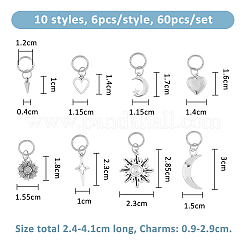 60Pcs 10 Styles Sun Moon Heart Tibetan Style Alloy Shoe Charms&nbsp;PALLOY-AB00262