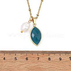 Natural Pearl Rice & Gemstone Faceted Horse Eye Pendant 304 Stainless Steel Satellite Chain Necklaces for Women&nbsp;NJEW-JN06263