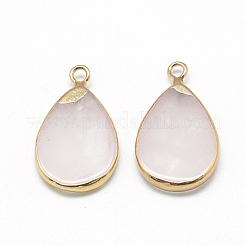 天然石ローズクォーツペンダント  鉄パーツ  ティアドロップ  ゴールドカラー  22~23x13~14x3~4mm  穴：2mm&nbsp;G-Q494-52E