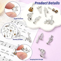 16個 8スタイル 合金楽器ペンダント  ラインストーン＆エナメル  プラチナ  12~25x8~15x3~6mm  穴：1.4~2mm  2個/スタイル&nbsp;FIND-CJ0005-56P