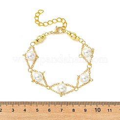 女性用ホワイトラウンドシェルパール真鍮リンクチェーンブレスレット  ゴールドカラー  6.89インチ（17.5cm）&nbsp;BJEW-JB14188