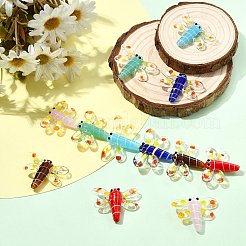 秋のテーマの手作りランプワークビーズ12個6色  トンボ  ミックスカラー  25x35x7mm  穴：1.2mm  2個/カラー&nbsp;LAMP-CJ0002-91