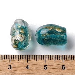 手作りの金砂ランプワーク ビーズ 連  オーバル  ミディアムターコイズ  11~12x17~17.5mm  穴：1.8mm  約25個/連  16.14''（41センチメートル）&nbsp;LAMP-Z007-05C
