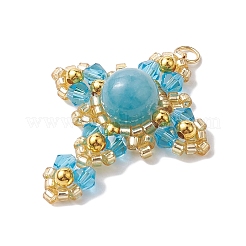 Natural Mashan Jade(Dyed) & Glass & Brass Beaded Pendants&nbsp;PALLOY-MZ00266-02
