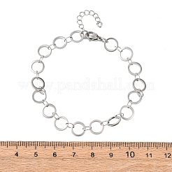 304ステンレススチールリングリンクチェーンブレスレット  ステンレス鋼色  7-3/8インチ（18.6cm）&nbsp;BJEW-P373-02B-P