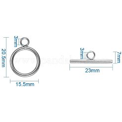 304ステンレススチールトグル留め具  ステンレス鋼色  リング：20.5x15.5x2mm  穴：3mm  バー：23x7x2mm  穴：3mm  30セット /箱  梱包箱：5.4x5.3x2cm&nbsp;STAS-PH0018-30P