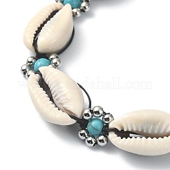 Synthetic Turquoise & Natural Shell Braided Bead Bracelets&nbsp;BJEW-TA00417