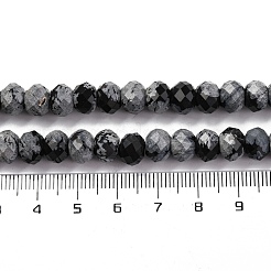 天然石スノーフレークオブシディアンビーズ連売り  多面カット  ロンデル  8x6mm  穴：1mm  約63~64個/連  14.96''~15.35''（38~39センチメートル）&nbsp;G-K380-A12-01