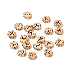 真鍮パヴェクリアキュービックジルコニアスペーサービーズ  フラットラウンド  18KGP本金メッキ  6x2mm  穴：1mm&nbsp;KK-A171-08G-02