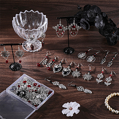 DIYイヤリング作成キット  合金ペンダント入り  合金エナメルシャンデリアコネクターパーツ  真鍮のリンキングリングとピアスフック＆アイピン  304ステンレス鋼リング、アズキチェーン、ピン  ガラスビーズ  ミックスカラー&nbsp;DIY-SC0032-39