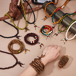 24Pcs 12 Styles Wood Round Prayer Beads Bracelets&nbsp;BJEW-DC0001-12