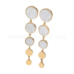 304ステンレススチールアクリルフラットラウンドダングルスタッドピアス  ゴールドカラー  67x14mm&nbsp;EJEW-F392-02G