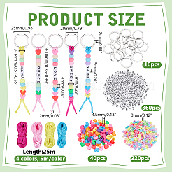 Diyキーホルダー作成キット  ナイロン編み紐糸を含む  アクリルビーズと鉄のスプリットキーホルダー  ミックスカラー  2mm&nbsp;DIY-ME0002-09