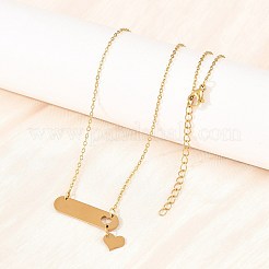304ステンレススチール製のロングオーバル型ハートペンダントネックレス  イオンプレーティング（ip）  長持ちメッキ  ゴールドカラー  19.09インチ（48.5cm）&nbsp;NJEW-H093-10G