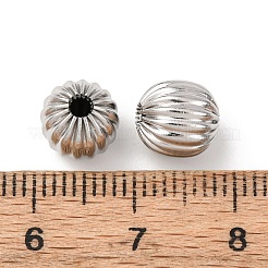 テクスチャ加工された304ステンレススチールビーズ  カボチャ  ステンレス鋼色  8mm  穴：1.8mm&nbsp;STAS-I358-11P-04