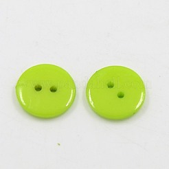 アクリル縫い付け用ボタン  衣装デザインのためのプラスチックボタン  2穴  染め  フラットラウンド  黄緑  15x2mm  穴：1mm&nbsp;BUTT-E084-C-03