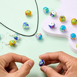 5個の手作りランプワークビーズ  鳥と花で丸い  ディープスカイブルー  16~16.5x15.5~16mm  穴：2.5~2.6mm&nbsp;LAMP-SZ0001-48A