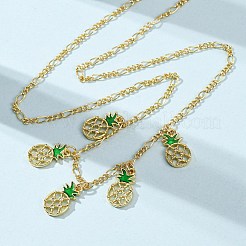真鍮製マイクロパヴェクリアキュービックジルコニア＆エナメルグリーンパイナップルペンダントネックレス  カドミウムフリー＆鉛フリー  長持ちメッキ  ラックめっき  18KGP本金メッキ  15.91インチ（40.4cm）&nbsp;NJEW-A071-10G