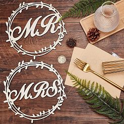 木製の大きなペンダント  ジュートコード付き  単語mr＆mrsでラウンド  結婚式の椅子の装飾の付属品のため  モカシン  202x200x4mm&nbsp;DIY-WH0016-45