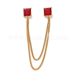 304 Stainless Steel Pave Cubic Zirconia Square Hanging Chain Brooch&nbsp;JEWB-S021-02G-02