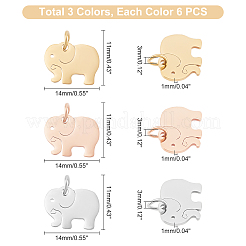 18個3色304ステンレスペンダント  象  ミックスカラー  11x14x1mm  穴：3mm  6個/カラー&nbsp;STAS-DC0006-34