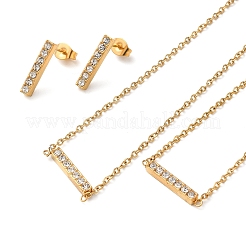 長方形 304 ステンレス ラインストーン ペンダント ネックレス & ブレスレット & スタッド イヤリング セット (女性用)  ゴールドカラー  7.83インチ（199mm）&nbsp;SJEW-C004-08G