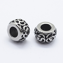 316サージカルステンレスビーズ  大穴ビーズ  花とロンデル  アンティークシルバー  12x7.5mm  穴：5.5mm&nbsp;STAS-O102-10AS