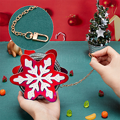DIY クリスマス ミニ スノーフレーク 財布 ファインディング キットを作る  pu レザー バッグ底 & ハンドル & ジッパーを含む  スレッド  針  合金チャスプ  レッド  190x35x10.5mm&nbsp;DIY-WH0410-90A