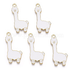 合金エナメルチャーム  カドミウムフリー＆鉛フリー  ライトゴールド  アルパカ  ホワイト  32x17x1mm  穴：1.6mm&nbsp;X-ENAM-N059-12