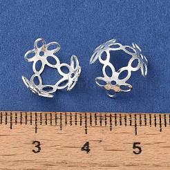 真鍮のフラワービーズキャップ  ニッケルフリー  3花びら  長持ちメッキ  銀  4.2x12.1mm  穴：4.2x3.7mm&nbsp;KK-K381-01S