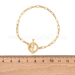 304ステンレススチールフラットラウンドリンクブレスレット  女性用ペーパークリップチェーンブレスレット  キュービックジルコニア付き  18KGP本金メッキ  7インチ（17.8cm）&nbsp;BJEW-R027-06G-01