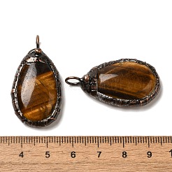 天然石タイガーアイペンダント  赤い銅色の真鍮のティアドロップチャーム  38x20.5x7.5~8mm  穴：5mm&nbsp;G-K381-05R-06