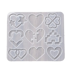 ハートのイヤリングペンダント DIY シリコン型  レジン型  UVレジン用  エポキシ樹脂工芸品作り  透明  111x144x4.5mm  内径：9~29.5x14~45mm  穴：2mm&nbsp;X1-DIY-Q033-06B